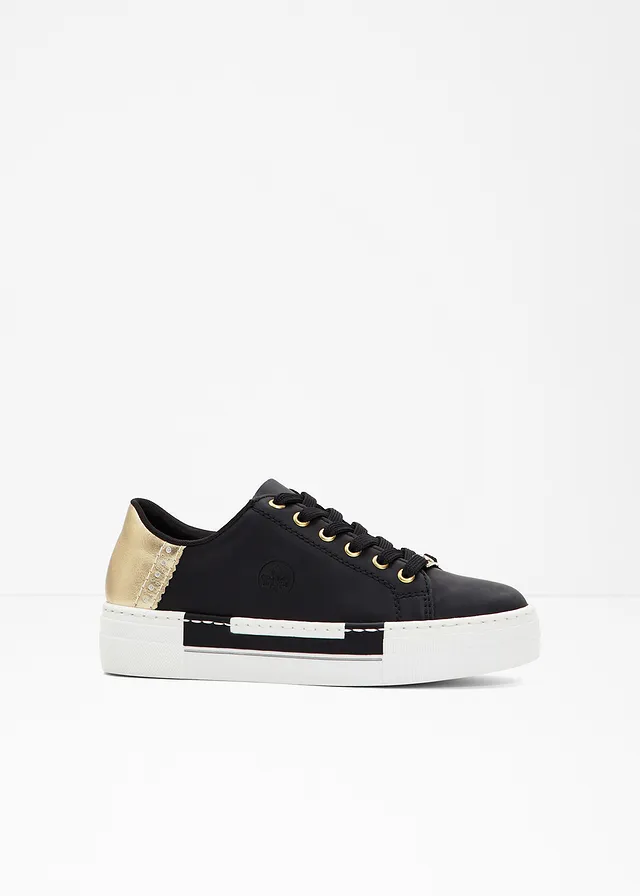 Plateau sneakers van Rieker, Kleur: zwart/goudkleur