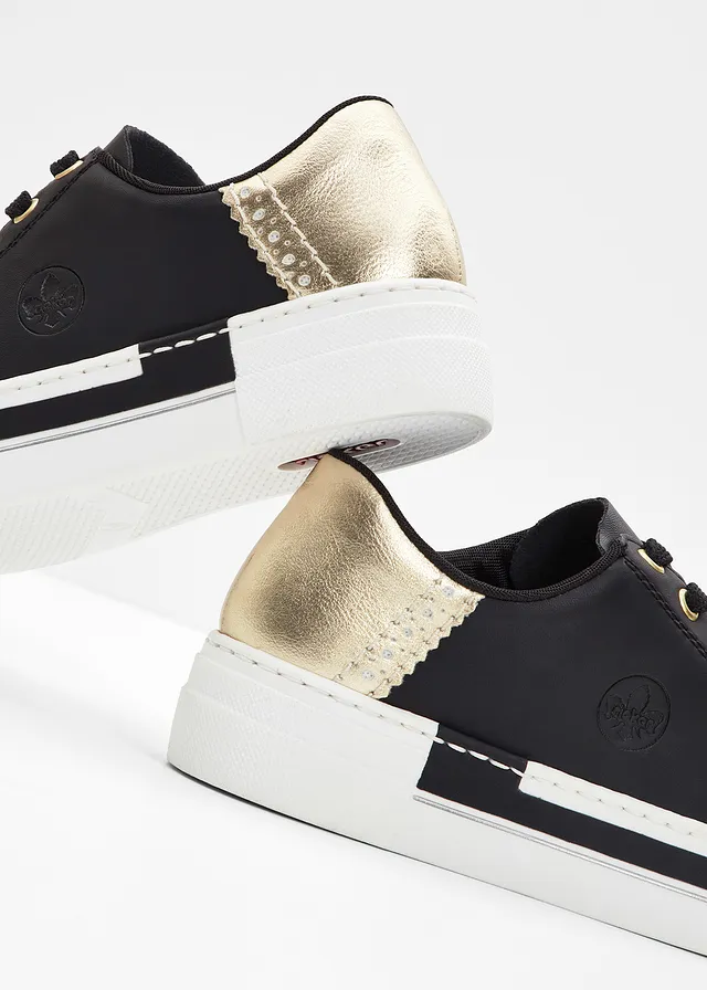 Plateau sneakers van Rieker, Kleur: zwart/goudkleur