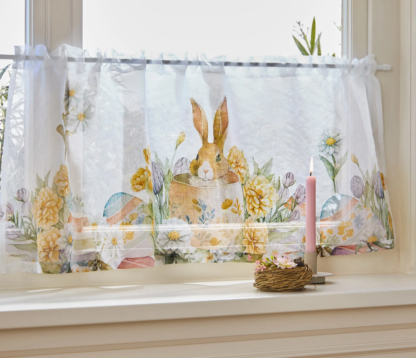 Vitrážková záclona s potlačou zajaca • biela/pestrá • obchod bonprix