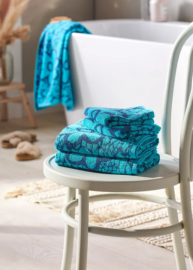 Serviette de toilette pur coton motif floral en jacquard • turquoise/bleu • product-page.page-title-suffix