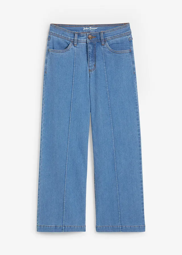 Jean large raccourci, taille mi-haute, Couleur: bleu clair denim