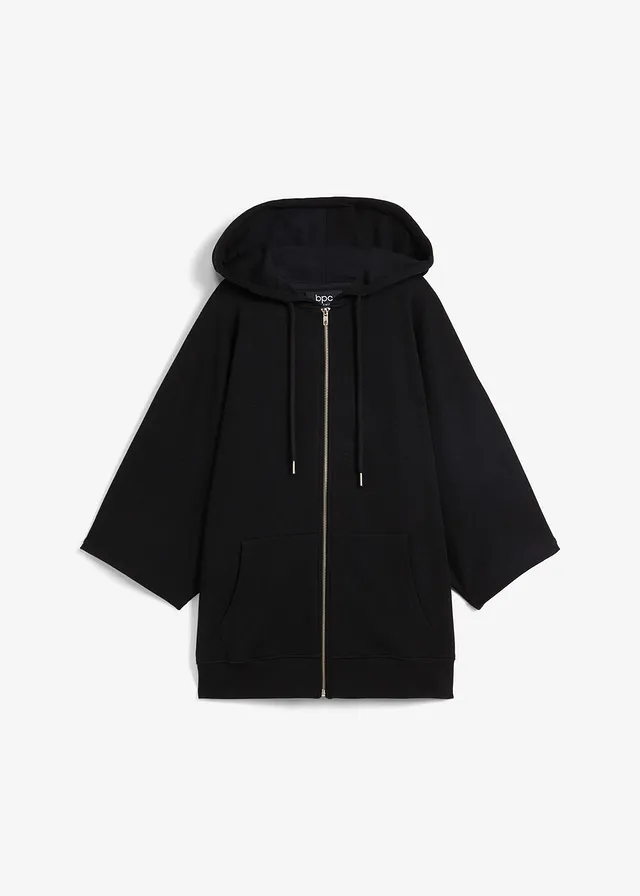 Sweat zippé cape, Couleur: noir