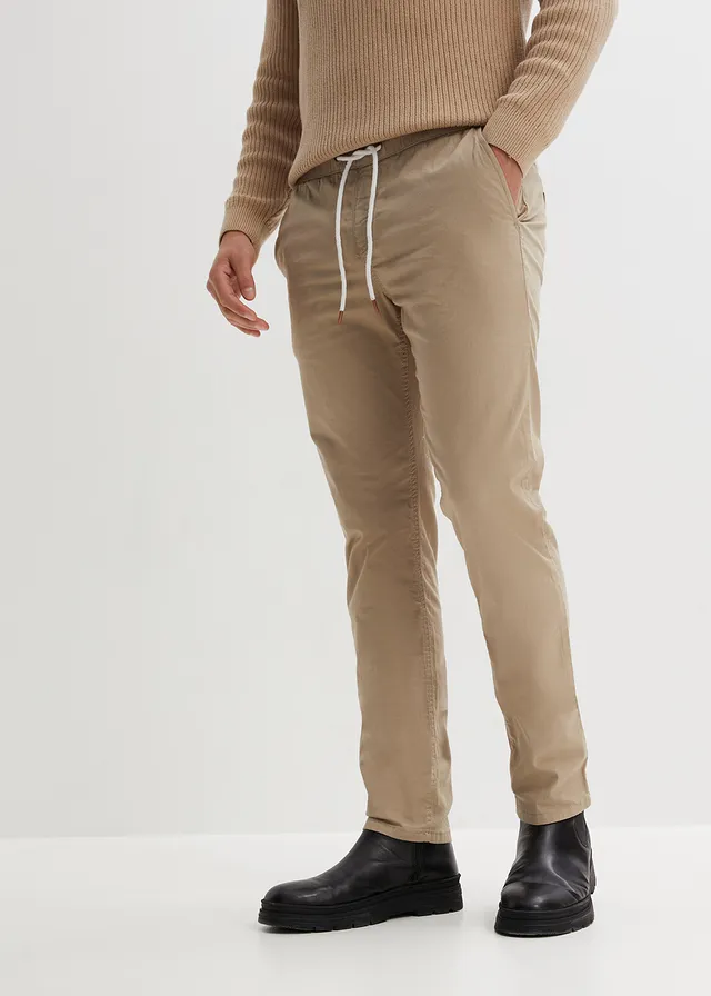 Pantalon droit taille élastiquée, slim, Couleur: new kaki