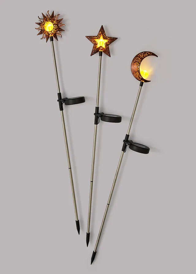 Solar tuinsteker zon, maan, ster (3-dlg. set), Kleur: zwart
