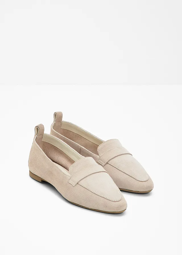Suède loafers, Kleur: lichtsand