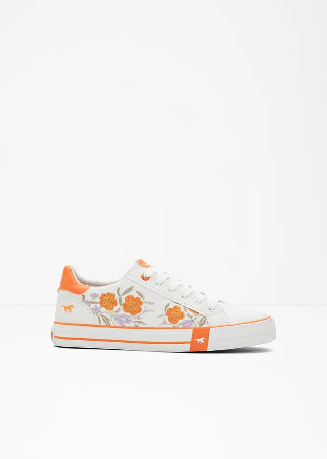 Sneakers van Mustang, Kleur: wit-lichtoranje-lichtviolet gebloemd