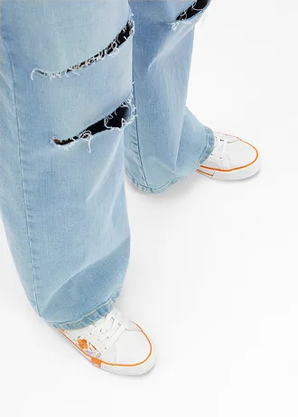 Sneakers Mustang à broderies • blanc-orange clair-lavande à fleurs • Boutique bonprix