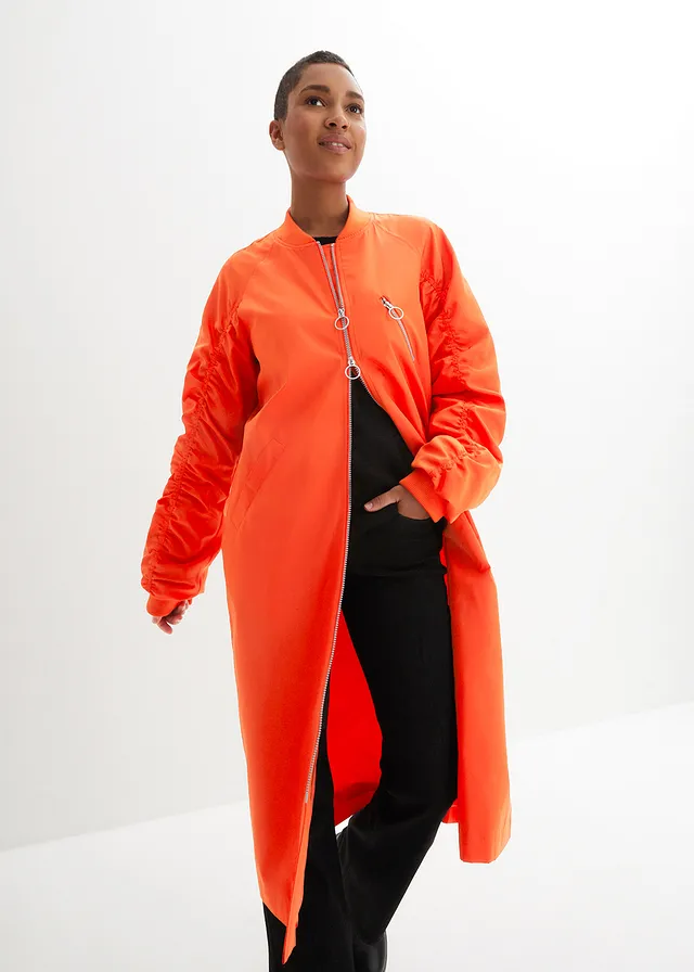Lange jas met gebreide kraag, Kleur: dieporanje