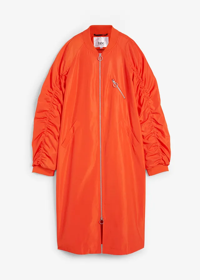 Lange jas met gebreide kraag, Kleur: dieporanje