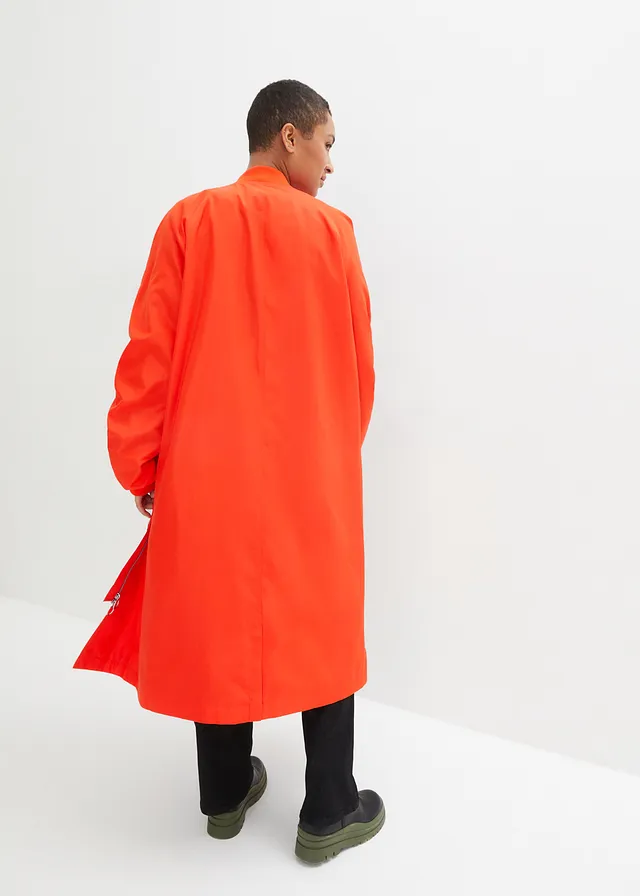 Lange jas met gebreide kraag, Kleur: dieporanje