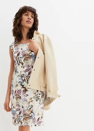 Pouzdrové šaty z bavlněného saténu • přírodní s květy • bonprix obchod