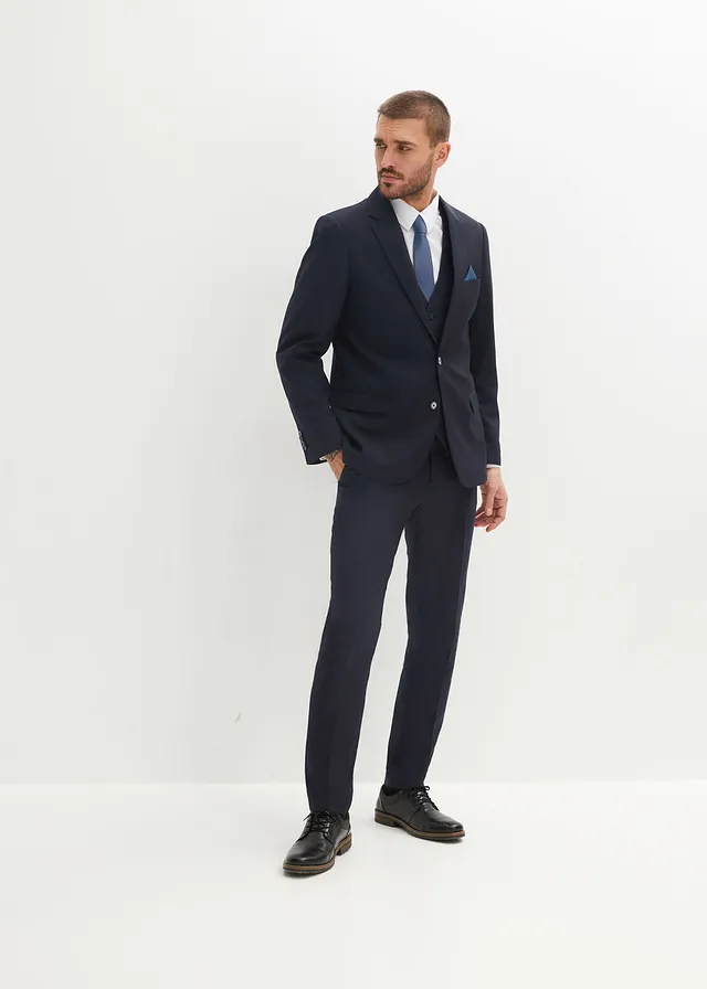 Pak met gilet en stropdas, slim fit (4-dlg. set), Kleur: donkerblauw-blauw