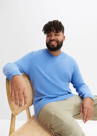 Cienki sweter z miękkiej mieszanki bawełny, kolor: niebieski