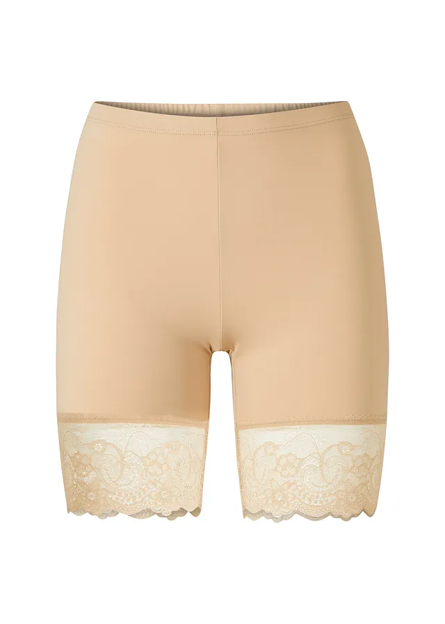 Cycliste anti-frottement en polyamide rafraîchissant avec jambe en dentelle, Couleur: beige clair