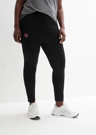 Sportlegging met rok, cropped, Kleur: zwart grafische print