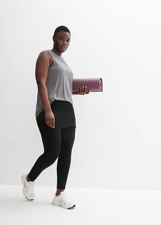 Sportlegging met rok, cropped, Kleur: zwart grafische print