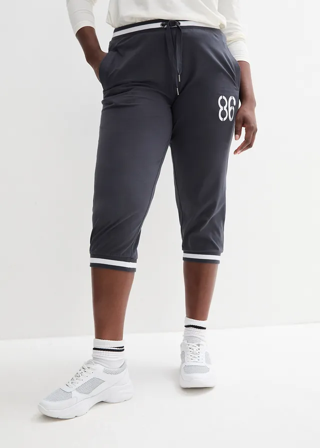3/4 joggingbroek in een katoen-wolmix, Kleur: nachtblauw met print