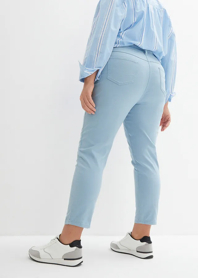 Pantalon twill raccourci look used, Couleur: bleu clair