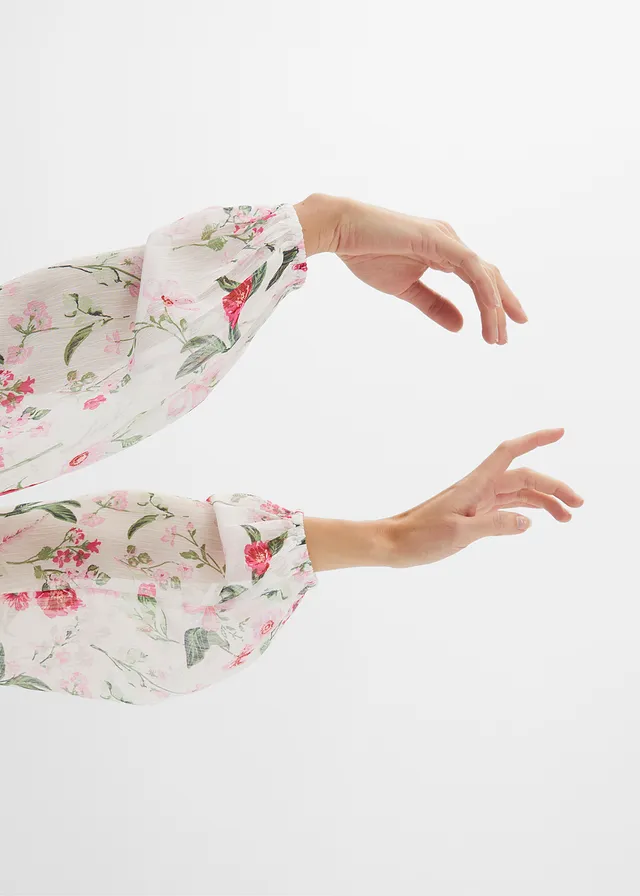 Chiffon blouse met wijde mouwen • wolwit gebloemd • product-page.page-title-suffix