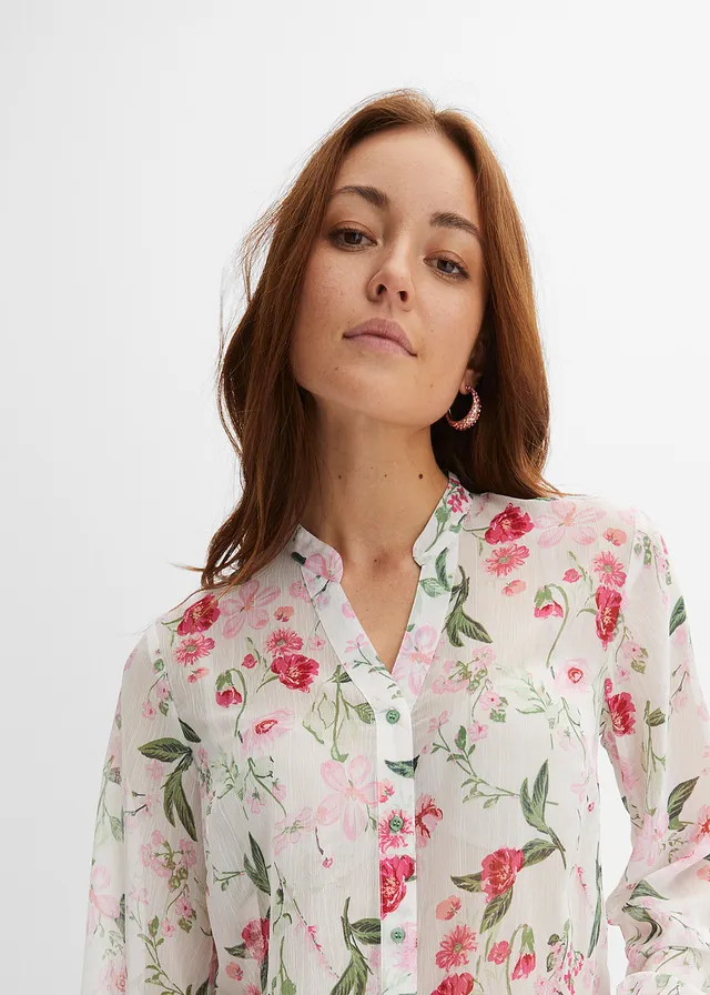 Chiffon blouse met wijde mouwen • wolwit gebloemd • product-page.page-title-suffix