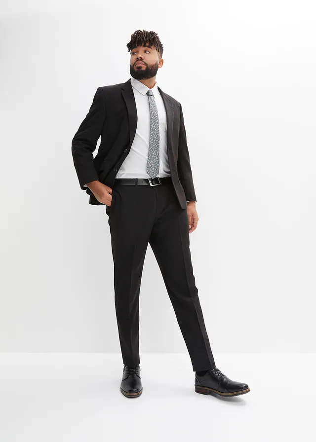4dílný oblek ve střihu Slim Fit: sako, kalhoty, košile, kravata, barva: černá +bílá+stříbrná