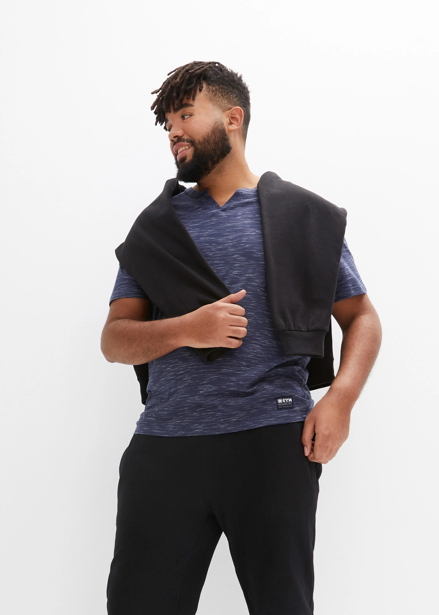 Lot de 2 T-shirts • bleu foncé chiné + gris chiné plus size • Boutique bonprix