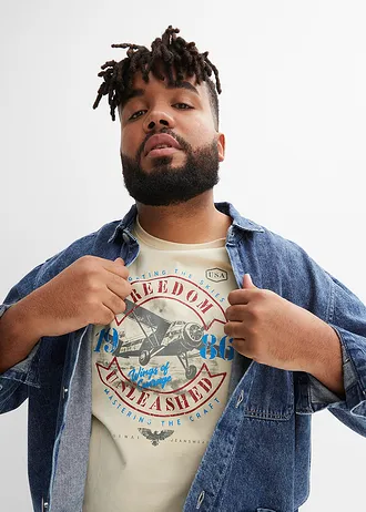 Tričko z čisté organické bavlny • džínově modrá/červená čili/stříbrnošedá/přírodní bílá plus size • bonprix obchod