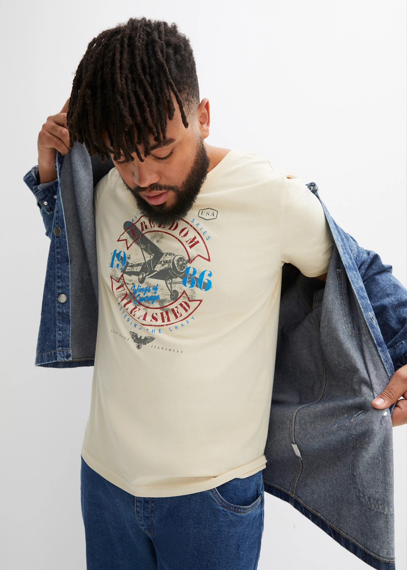 Tričko z čisté organické bavlny • džínově modrá/červená čili/stříbrnošedá/přírodní bílá plus size • bonprix obchod