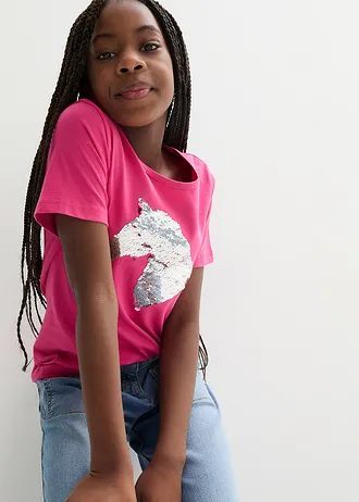 Meisjes T-shirt met omkeerbare pailletten van biologisch katoen • pinklady • bonprix online shop