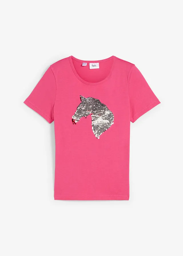 Tricou fete cu paiete reversibile, bumbac bio, culoare: roz pinklady