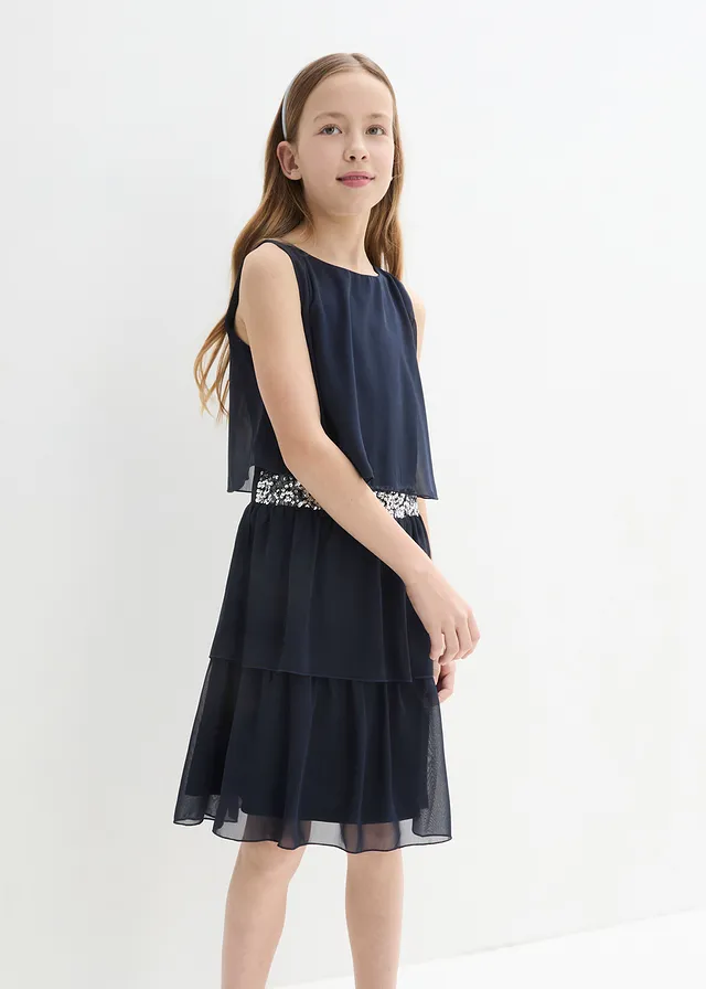 Meisjes feestelijke jurk, Kleur: donkerblauw