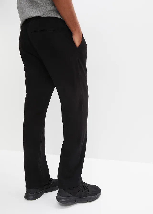Chino extensible à taille élastiquée, droit et ample, Couleur: noir