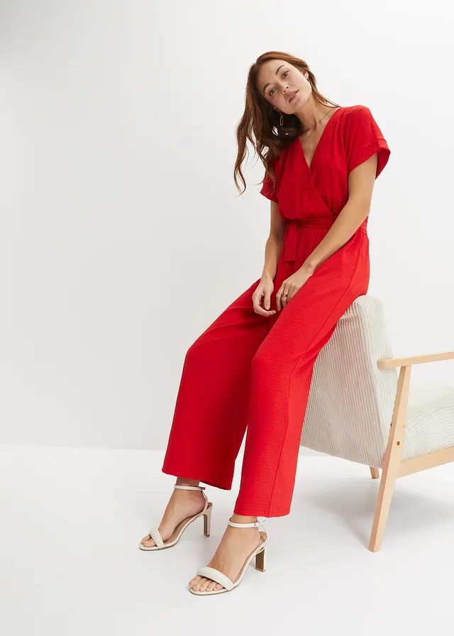 Jumpsuit, korte mouw, Kleur: dieprood