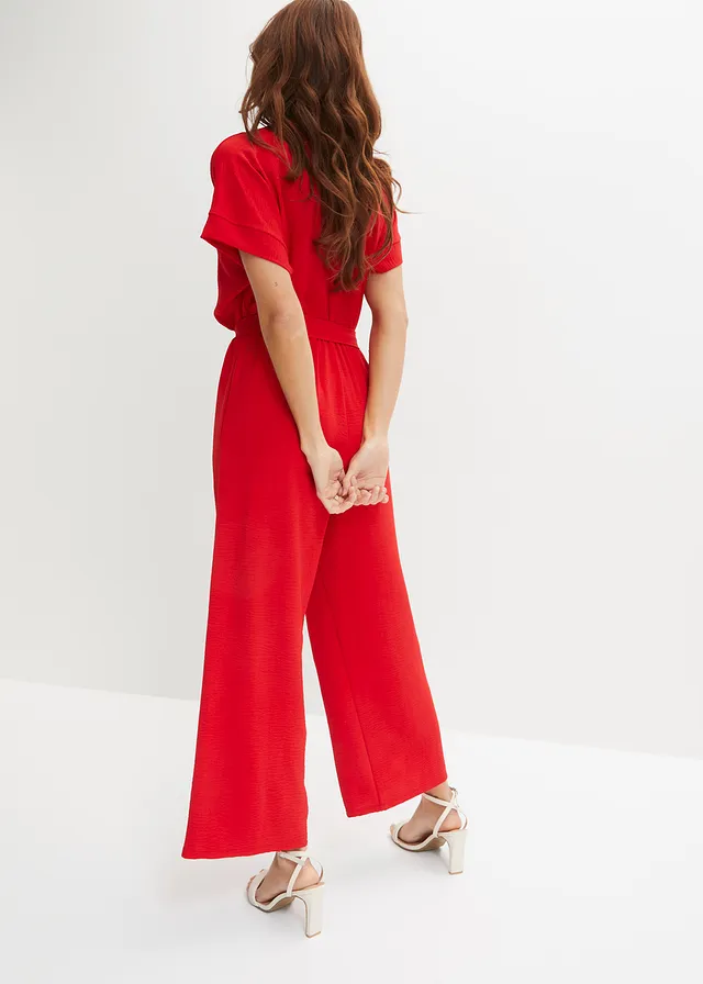 Jumpsuit, korte mouw, Kleur: dieprood