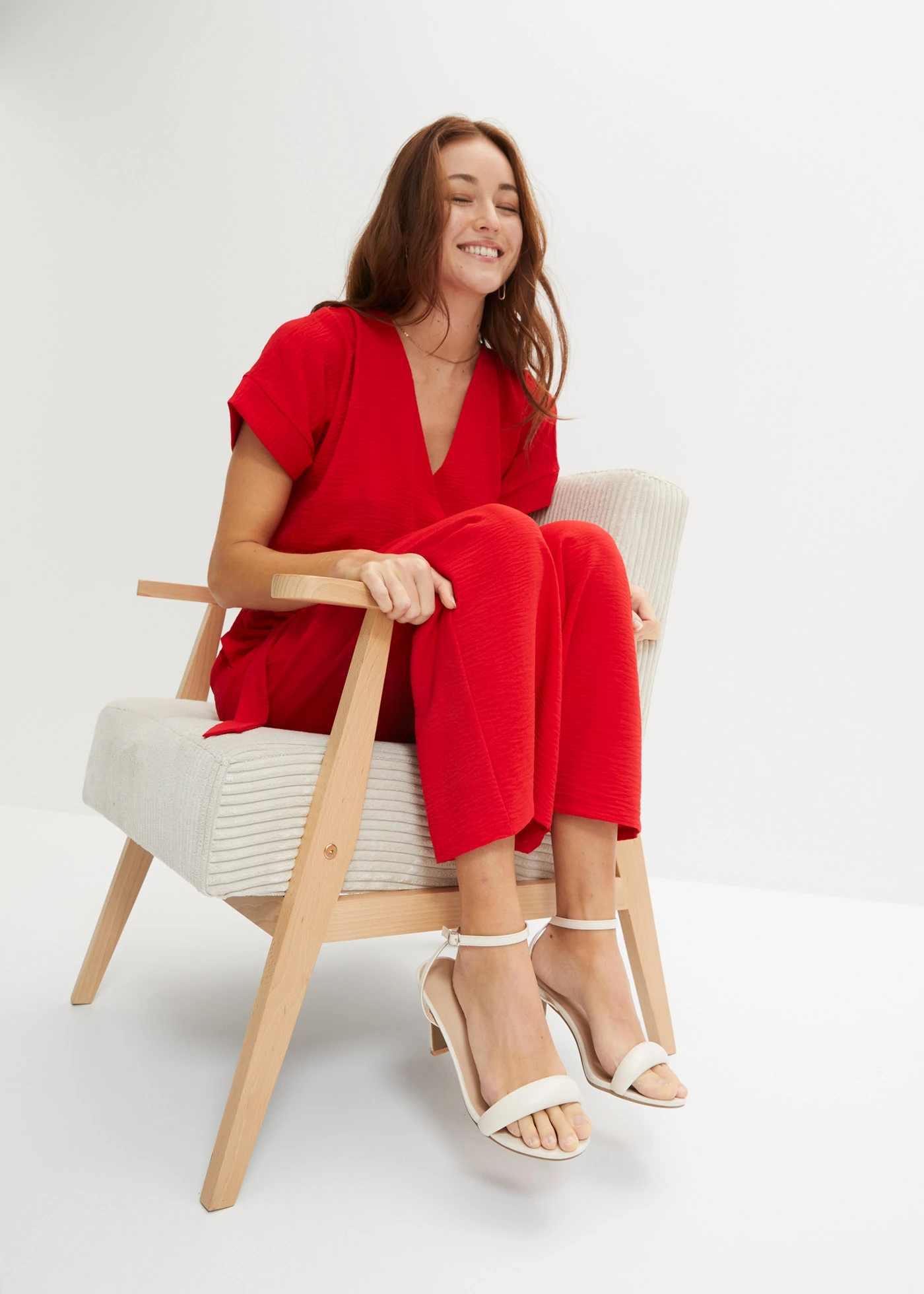 Jumpsuit, korte mouw • dieprood • bonprix online shop