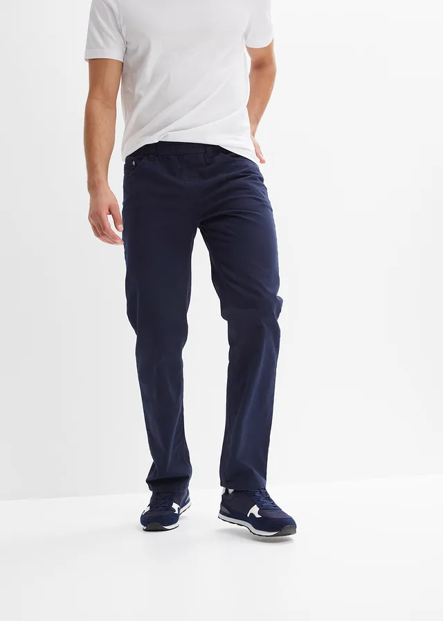 Pantalon droit taillé élastiquée 100% coton, Regular, Couleur: bleu foncé