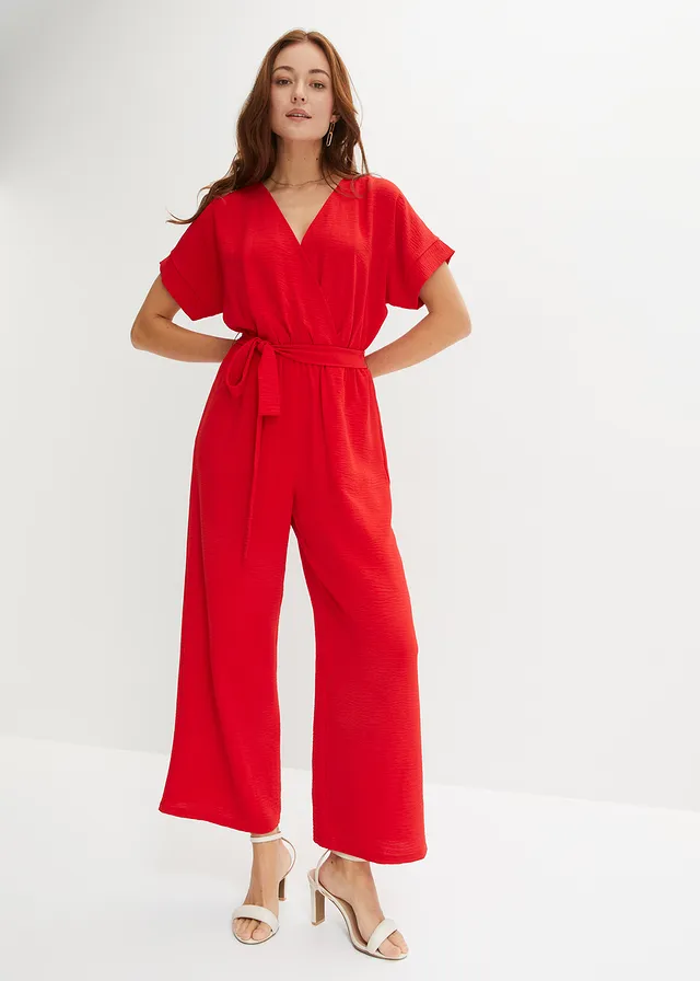 Jumpsuit, korte mouw, Kleur: dieprood