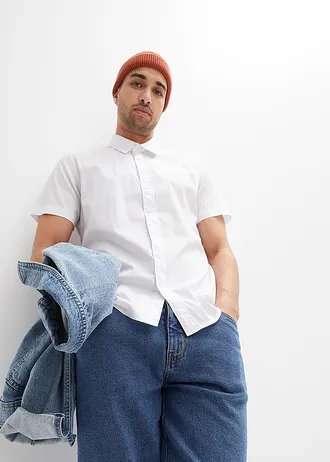 Cămașă slim fit, stretch, cu mânecă scurtă • alb • magazin bonprix