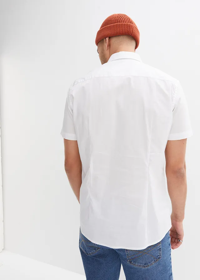 Cămașă slim fit, stretch, cu mânecă scurtă • alb • magazin bonprix