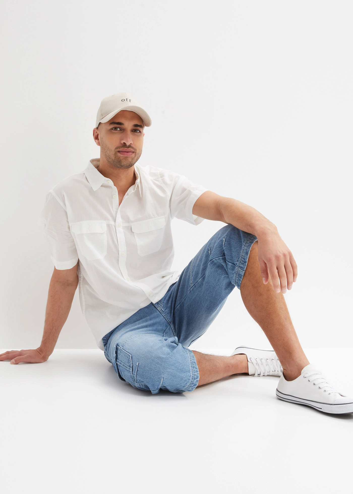 Blugi cargo stretch 3/4 Regular Fit, Straight • bleu denim • magazin bonprix