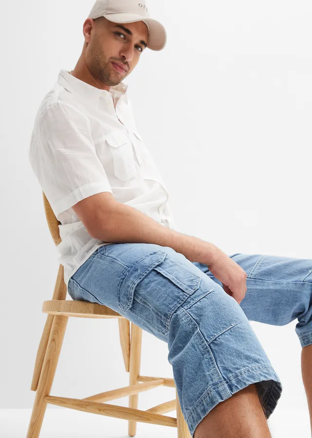 Regular fit 3/4 cargo jeans, straight • lichtblauw denim • product-page.page-title-suffix