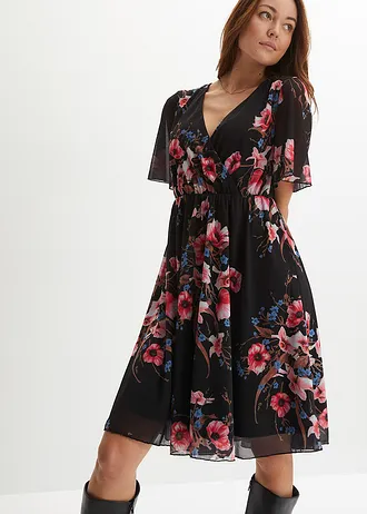 Sukienka mini z siateczki • czarny w kwiaty • sklep bonprix