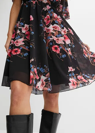 Sukienka mini z siateczki • czarny w kwiaty • sklep bonprix