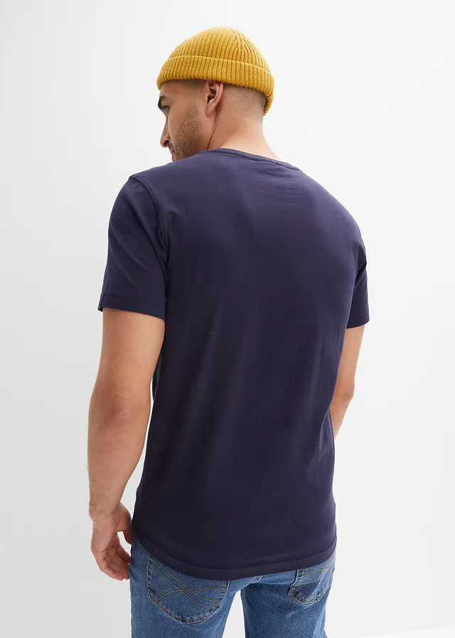 Tričko Slim Fit z čisté bavlny, barva: tmavě modrá s potiskem