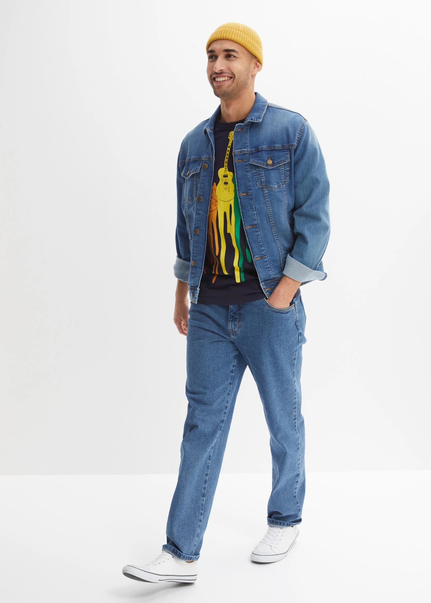 Póló tiszta pamutból, Slim Fit • sötétkék/mintás • bonprix áruház