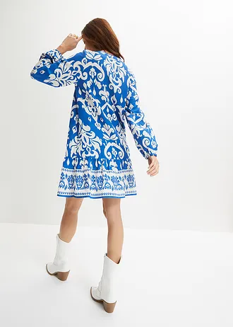 Robe-tunique en viscose fluide, Couleur: bleu azur/blanc