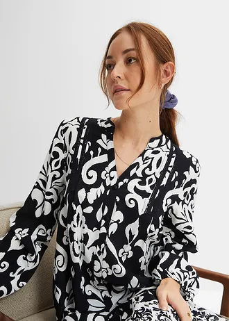 Rochie tip tunică din viscoză fluidă • negru-alb, imprimeu grafic • magazin bonprix