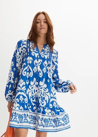 Robe-tunique en viscose fluide, Couleur: bleu azur/blanc