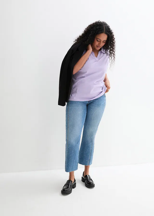 Shirt met een open polokraag, Kleur: lichtviolet