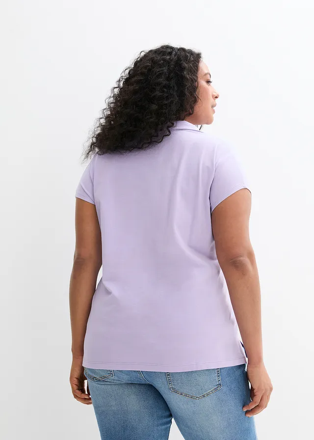 Shirt met een open polokraag, Kleur: lichtviolet